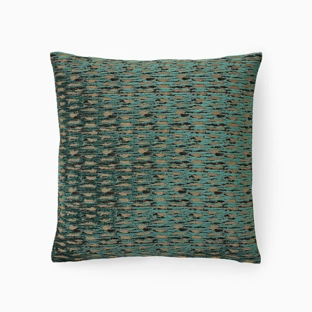 West Elm Jasper Green Beige Textured Chenille Pillow Cover 16x16 Bundle Of2
